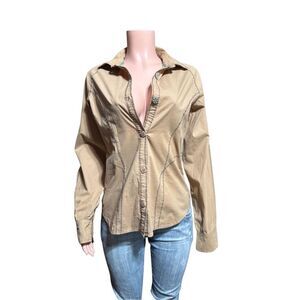 Pulp long sleeve raglan hazelnut button-down with textured on edge shirt M